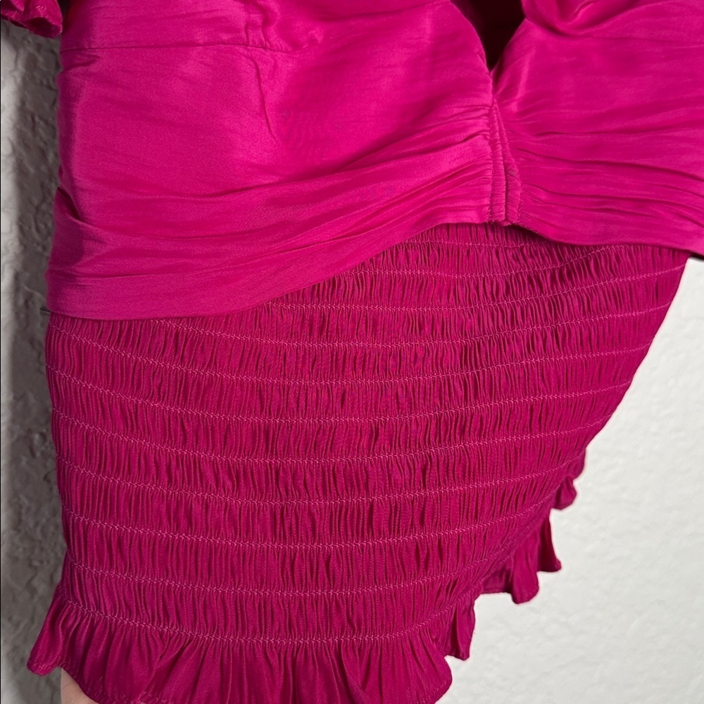 Ramy Brook Pink Satin Cut Out Smocked Top Feminine Glam Party Festival Coquette - Picture 6 of 8